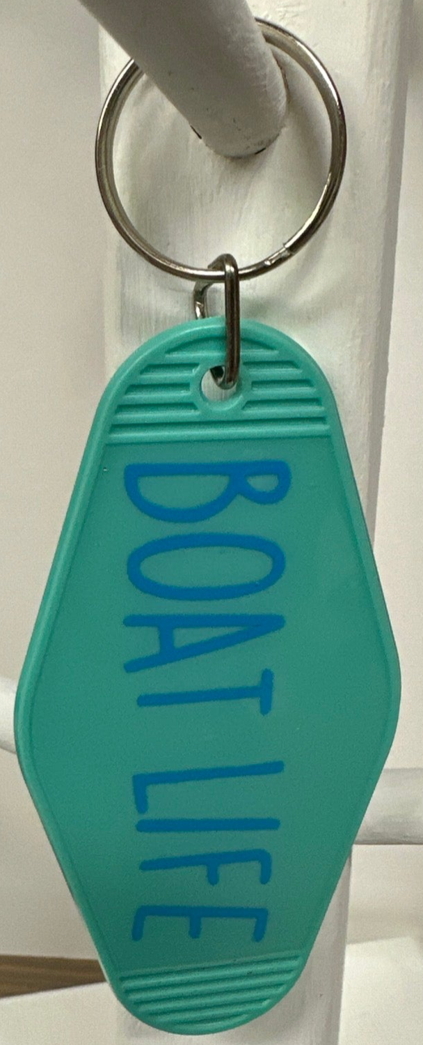 Vintage Inspired Motel Keychain BOAT LIFE Blue/Teal Double Sided