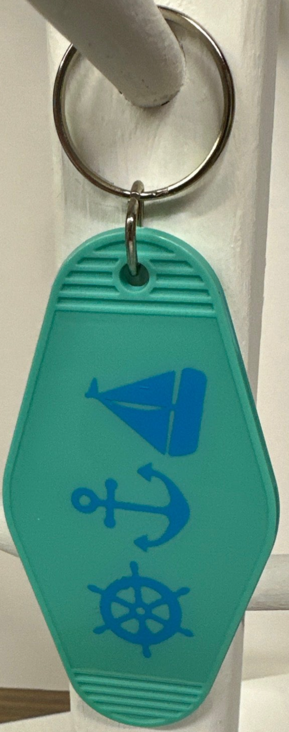Vintage Inspired Motel Keychain BOAT LIFE Blue/Teal Double Sided