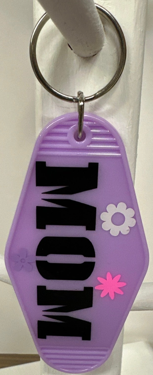 Vintage Inspired Motel Keychain MOM Purple