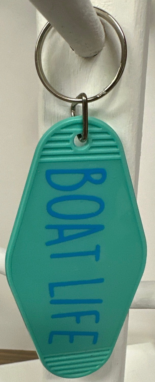 Vintage Inspired Motel Keychain BOAT LIFE Blue/Teal Double Sided