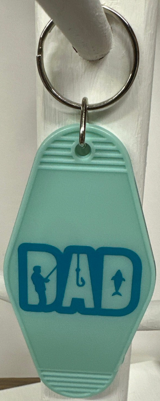 Vintage Inspired Motel Keychain DAD Fishing Blue