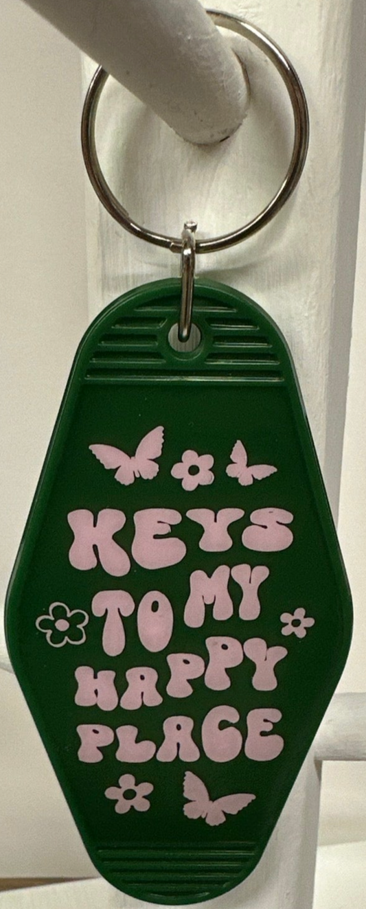 Vintage Inspired Motel Keychain Keys to My Happy Place Green